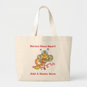 Bolsa Tote Grande As enfermeiras têm t-shirt e presentes do coraç
