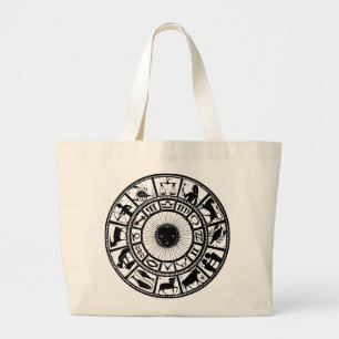 Bolsa Tote Grande Astrologia Vintage Roda Zodiac