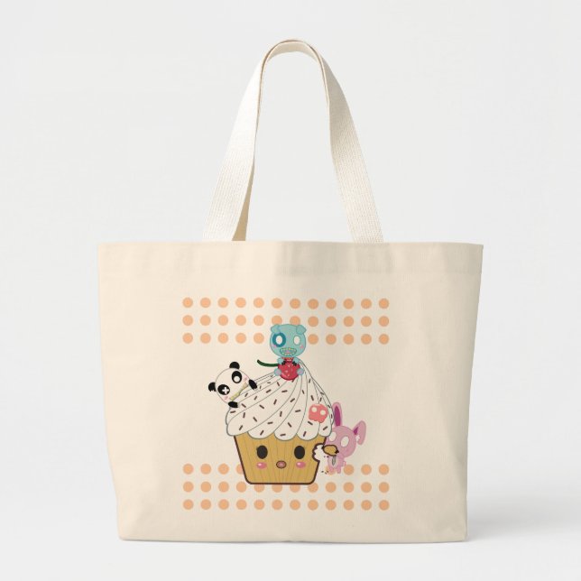Bolsa Tote Grande Ataque do cupcake! (>_<) (Frente)