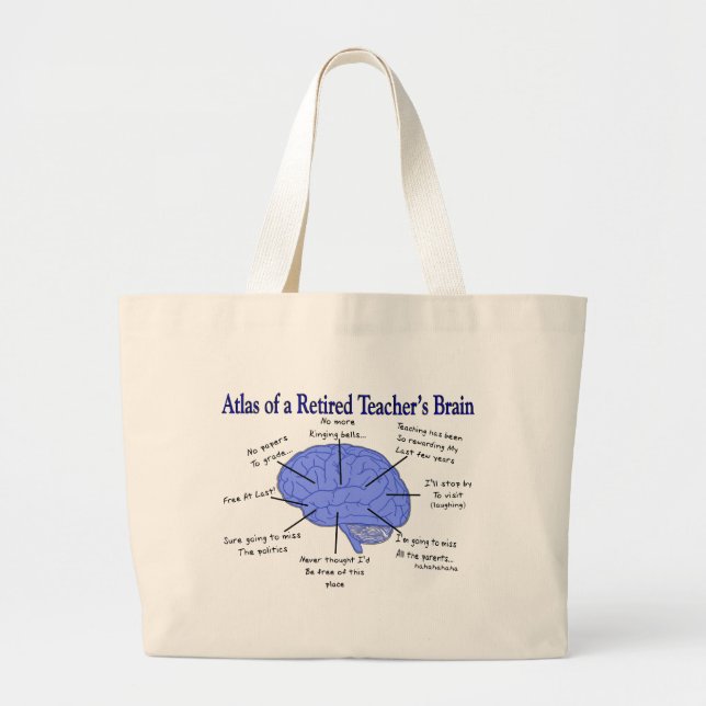 Bolsa Tote Grande Atlas do cérebro Gfits de um professor aposentado (Frente)
