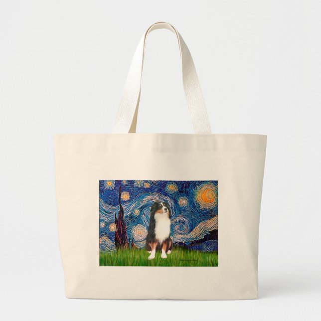 Bolsa Tote Grande Australian Shepherd (Tri2) - Noite Estrelada (Frente)
