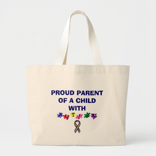 Bolsa Tote Grande autismprimarywb, 7715_1_b, PROUD PARENT OF A CH... (Frente)