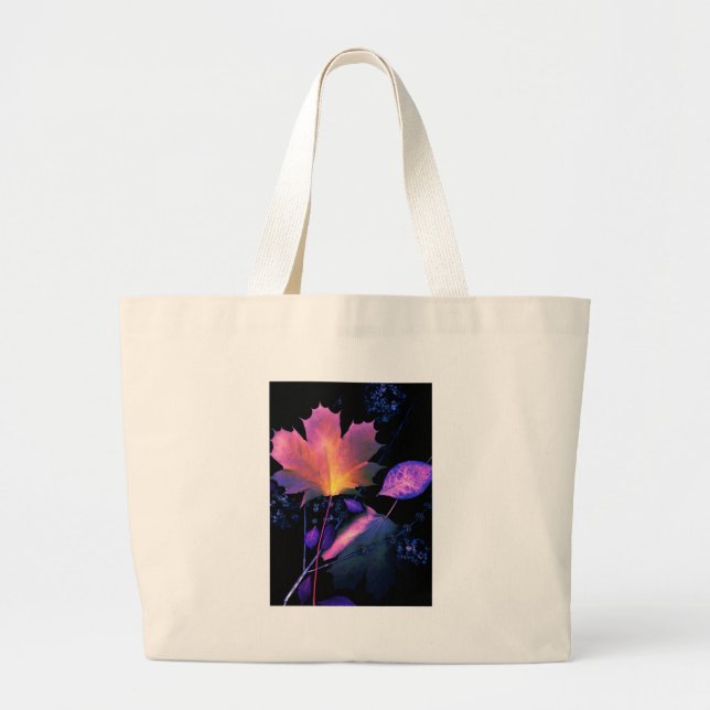Bolsa Tote Grande Autumn Leaves em Neon (Frente)