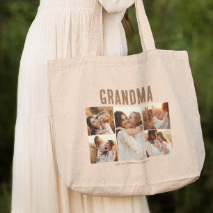 Bolsa Tote Grande Avó 5 Colagem de Fotos Personalizada