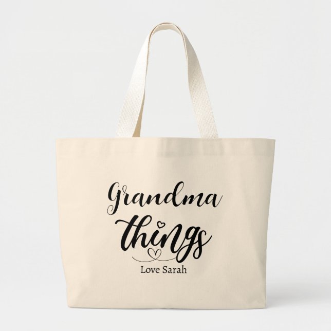 Bolsa Tote Grande Avó Coisas Presente Personalizado de Netos (Frente)