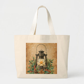 Bolsa Tote Grande Azevinho de pinheiro lantern warm rústico vintage