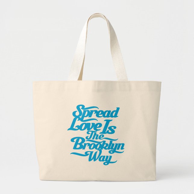 Bolsa Tote Grande Azul do amor de Brooklyn (Frente)