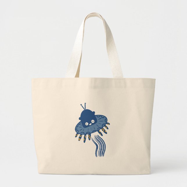 Bolsa Tote Grande Azul Kawaii Octopus UFO (Frente)