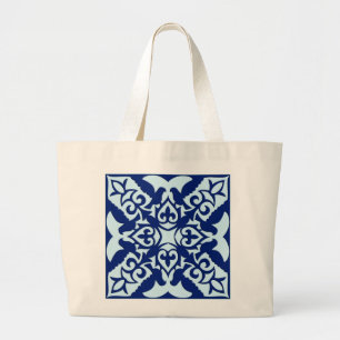 Bolsa Tote Grande Azulejo marroquino - marinho e azul claro