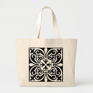 Bolsa Tote Grande azulejo marroquino - preto com fundo branco
