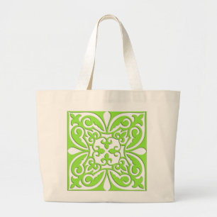 Bolsa Tote Grande Azulejo marroquino - verde lima e branco