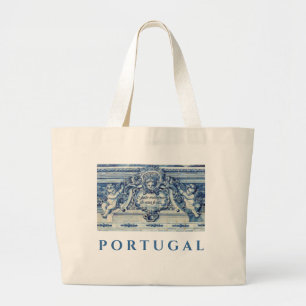 Bolsa Tote Grande Azulejos de português azul com anjos