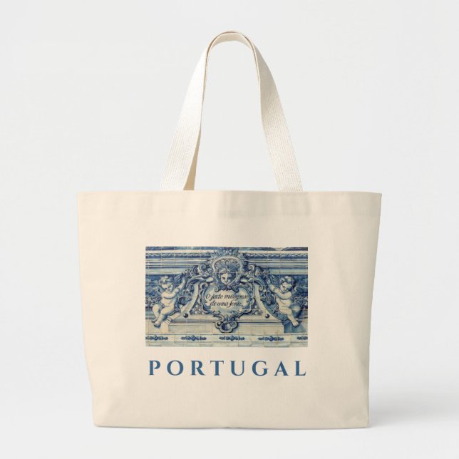 Bolsa Tote Grande Azulejos de português azul com anjos (Frente)