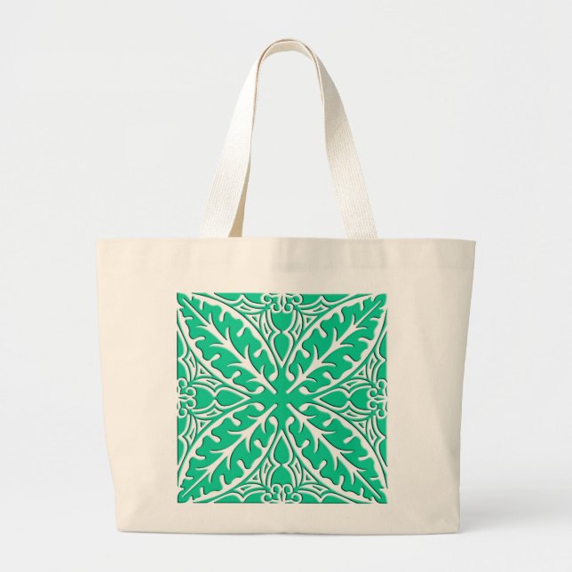 Bolsa Tote Grande Azulejos marroquinos - turquesa e branco (Frente)