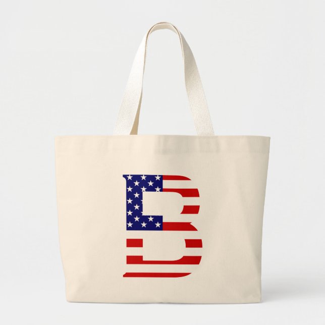 Bolsa Tote Grande B Monograma sobreposto à USA Flag jtt (Frente)