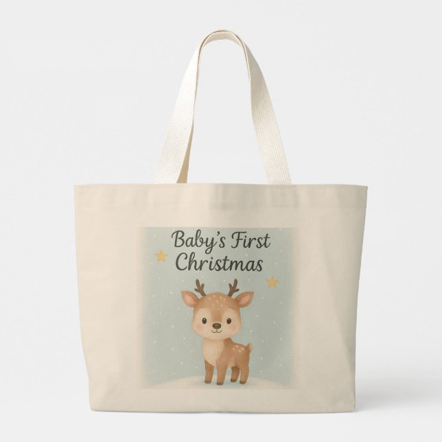 Bolsa Tote Grande Baby first christmas reindeer cute festive outing  (Verso)