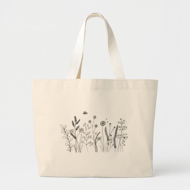 Bolsa Tote Grande Bag de Arte Botânica de Flor Selvagem (Frente)