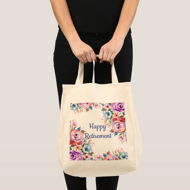 Bolsa Tote Grande Bag de Toques Grandes com Reforma Feliz (Happy Retirement Floral Tote Bag, Machine washable!)