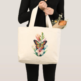 Bolsa Tote Grande Bage de compras de flores brancas da borboleta