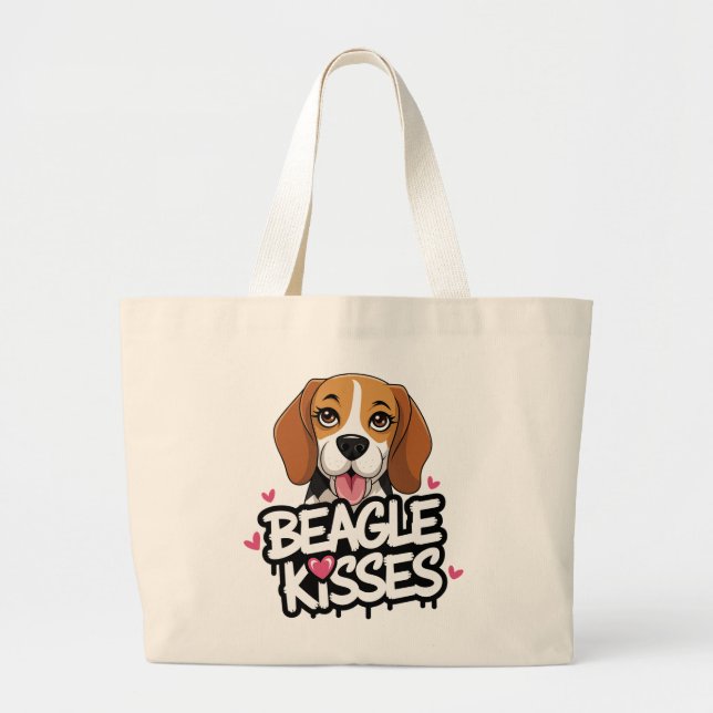 Bolsa Tote Grande Bagle Beija Cachorro Dogt Dift Cartoon Beagles (Frente)