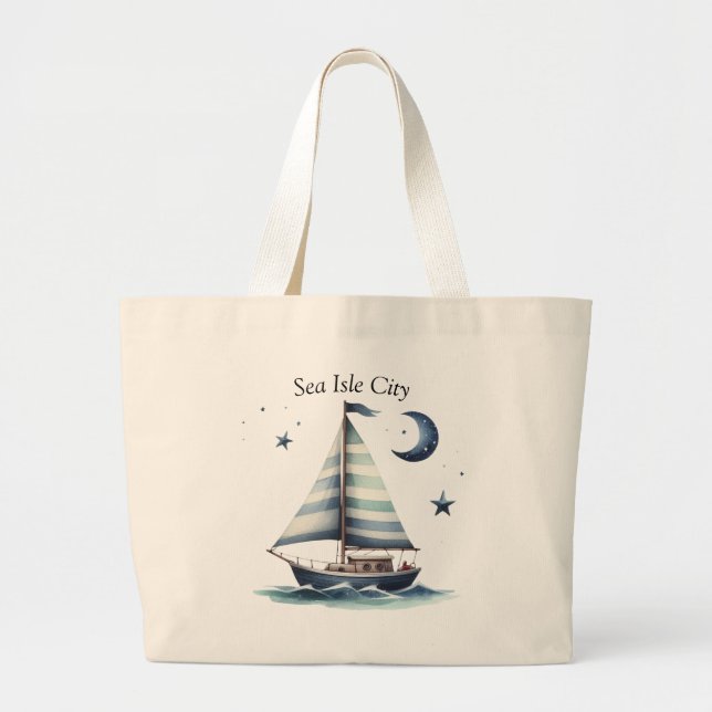 Bolsa Tote Grande Balão de vela, lua e estrelas personalizadas (Frente)