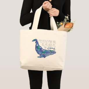 Bolsa Tote Grande Baleia Aquarela - Amor tão grande quanto o oceano