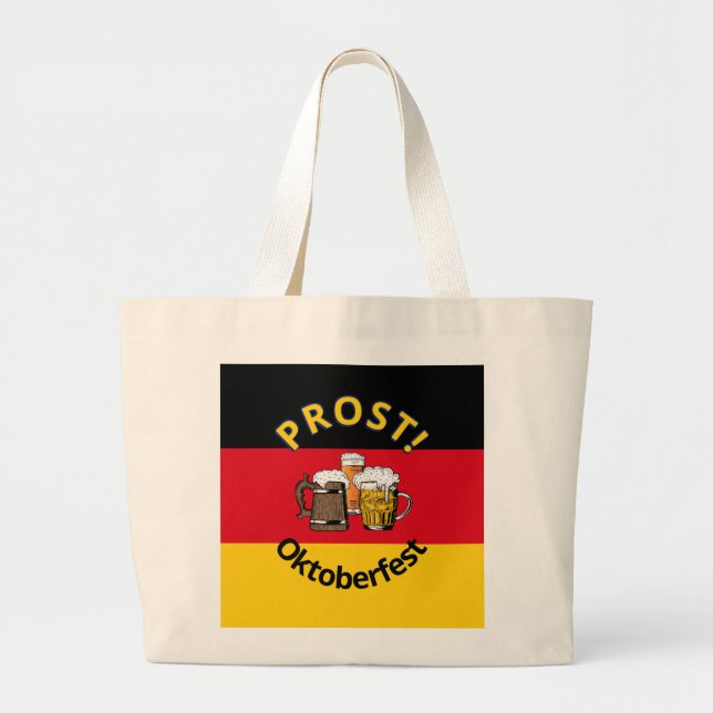 Bolsa Tote Grande Bandeira alemã OKTOBERFEST Prost Bebidas (Frente)
