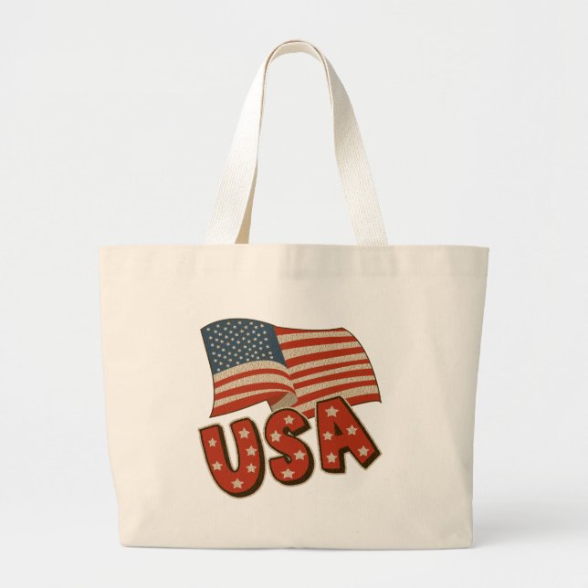 Bolsa Tote Grande Bandeira de América do vintage (Frente)