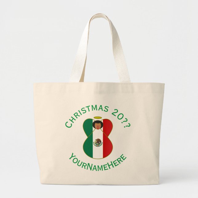 Bolsa Tote Grande Bandeira de Natal do Anjo Mexicano Personalizada (Frente)