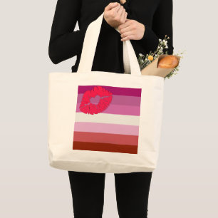 Bolsa Tote Grande Bandeira do orgulho lésbico de batom SlipperyJoe f