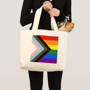 Bolsa Tote Grande Bandeira do Orgulho Progressivo de SlipperyJoe sei