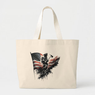 Bolsa Tote Grande Bandeira dos Estados Unidos. Bombeiro