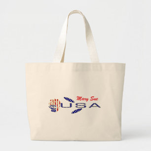 Bolsa Tote Grande Bandeira dos EUA Rosa de Lado Vermelho Personaliza