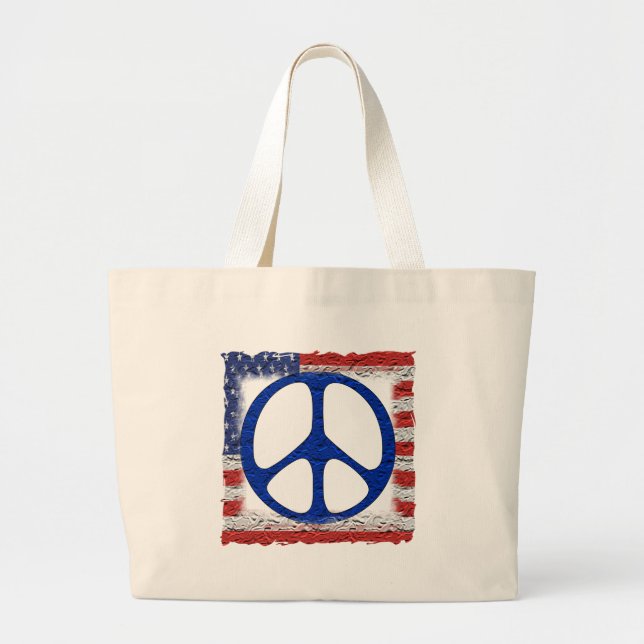 Bolsa Tote Grande Bandeira esfarrapada da paz (Frente)