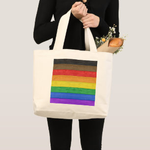 Bolsa Tote Grande bandeira gay inclusiva de madeira da SlipperyJoe