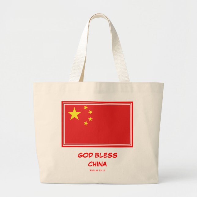 Bolsa Tote Grande Bandeira Patriótica Chinesa da CHINA deus abençoe (Frente)