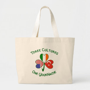 Bolsa Tote Grande Bandeiras Americanas Irlandesas Turcas Trevo Perso