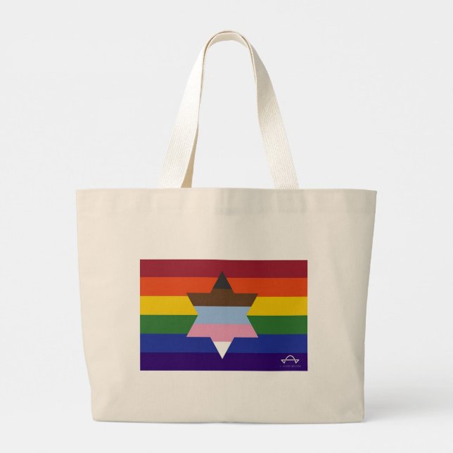 Bolsa Tote Grande Bandeja de Bandeira do Orgulho Inclusivo Judaico (Verso)