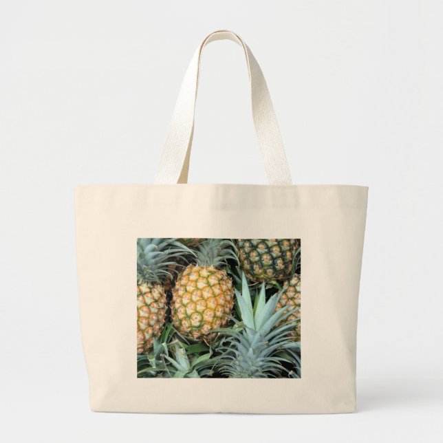 Bolsa Tote Grande Bando de ananás tropicais havaianos (Frente)