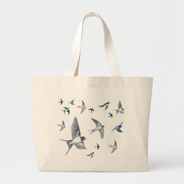 Bolsa Tote Grande Bando de aves de engomar voando (Frente)