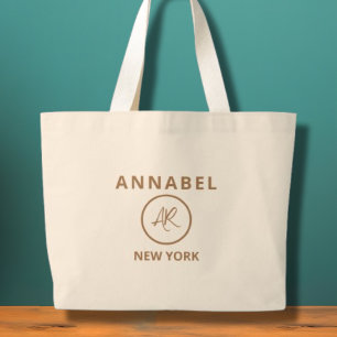 Bolsa Tote Grande Banheira Mínima Dourada Monograma Elegante