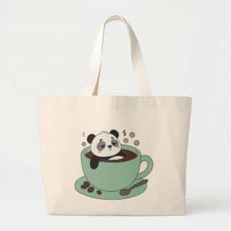 Bolsa Tote Grande Bao Panda Bathing In Coffee Cup Cute Aesthetic Kaw