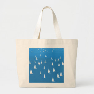 Bolsa Tote Grande Barcos à vela no mar azul profundo - Barcos à vela
