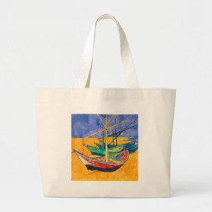 Bolsa Tote Grande Barcos de Van Gogh Impressionismo Praia