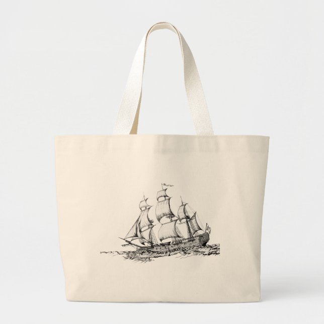 Bolsa Tote Grande barcos na água (Frente)