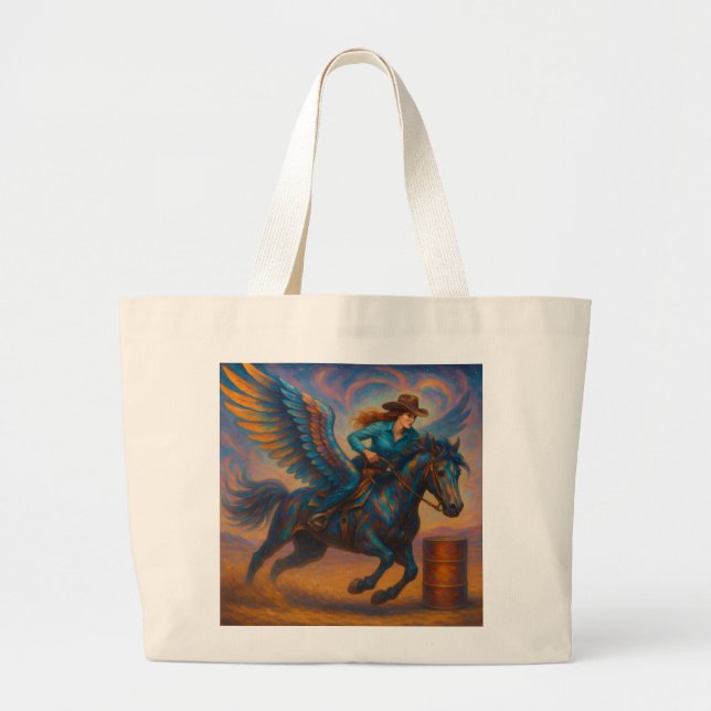 Bolsa Tote Grande Barrel Racer and Winged Horse (Frente)