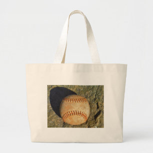 Bolsa Tote Grande Baseball Branco Vintage com costura vermelha