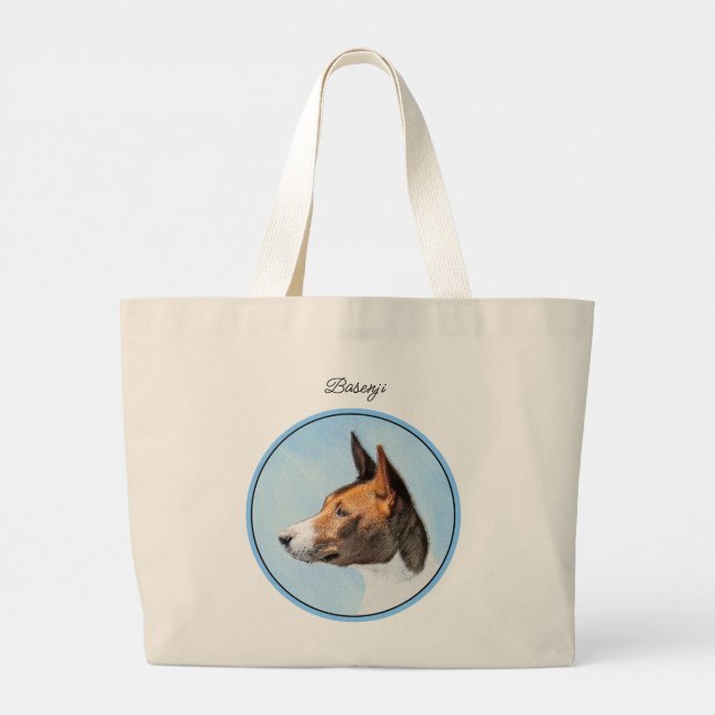 Bolsa Tote Grande Basenji Painting Chestnut Red Brindle — Arte Cacho (Verso)