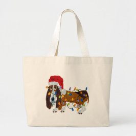 Bolsa Tote Grande Basset Tangled em luzes de Natal