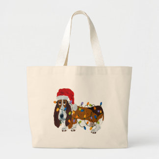 Bolsa Tote Grande Basset Tangled em luzes de Natal